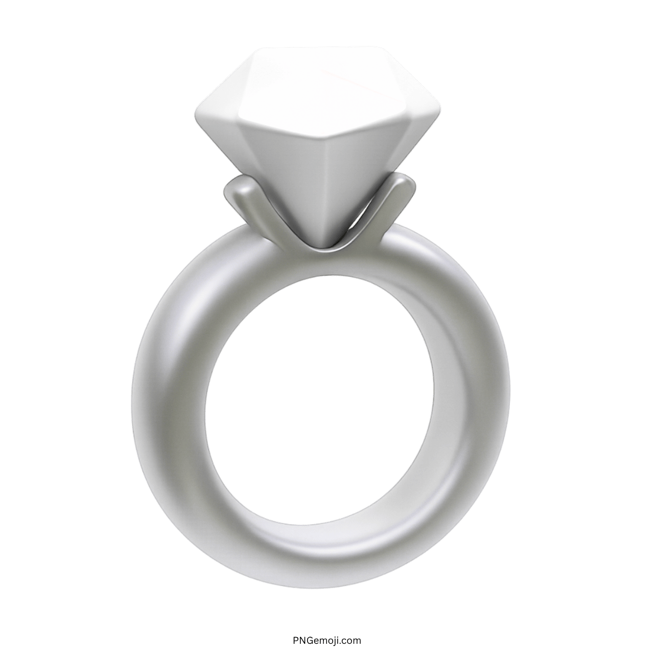 3D white diamond ring emoji with silver band on transparent background