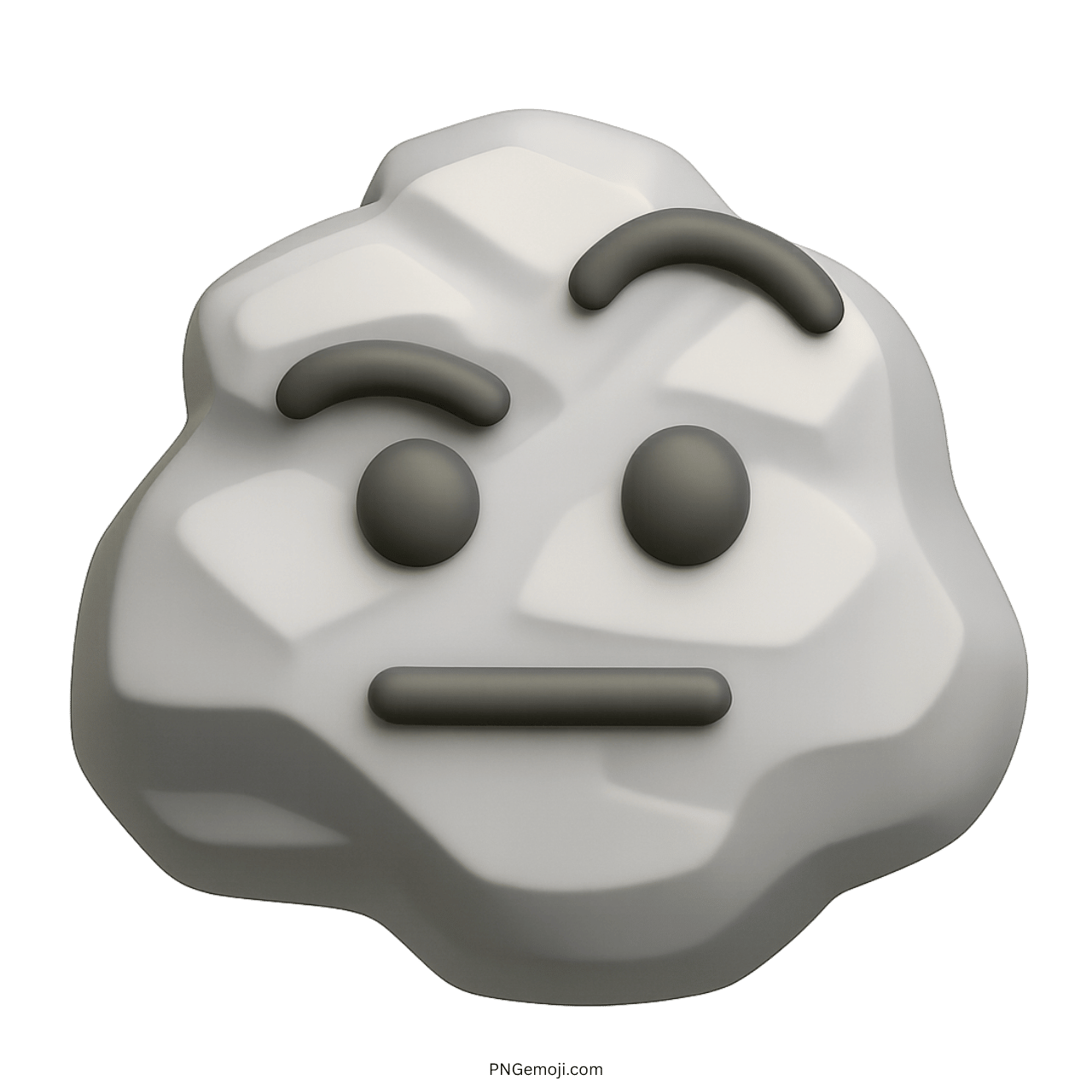 3D white rock emoji with flat mouth and neutral facial expression in stone style