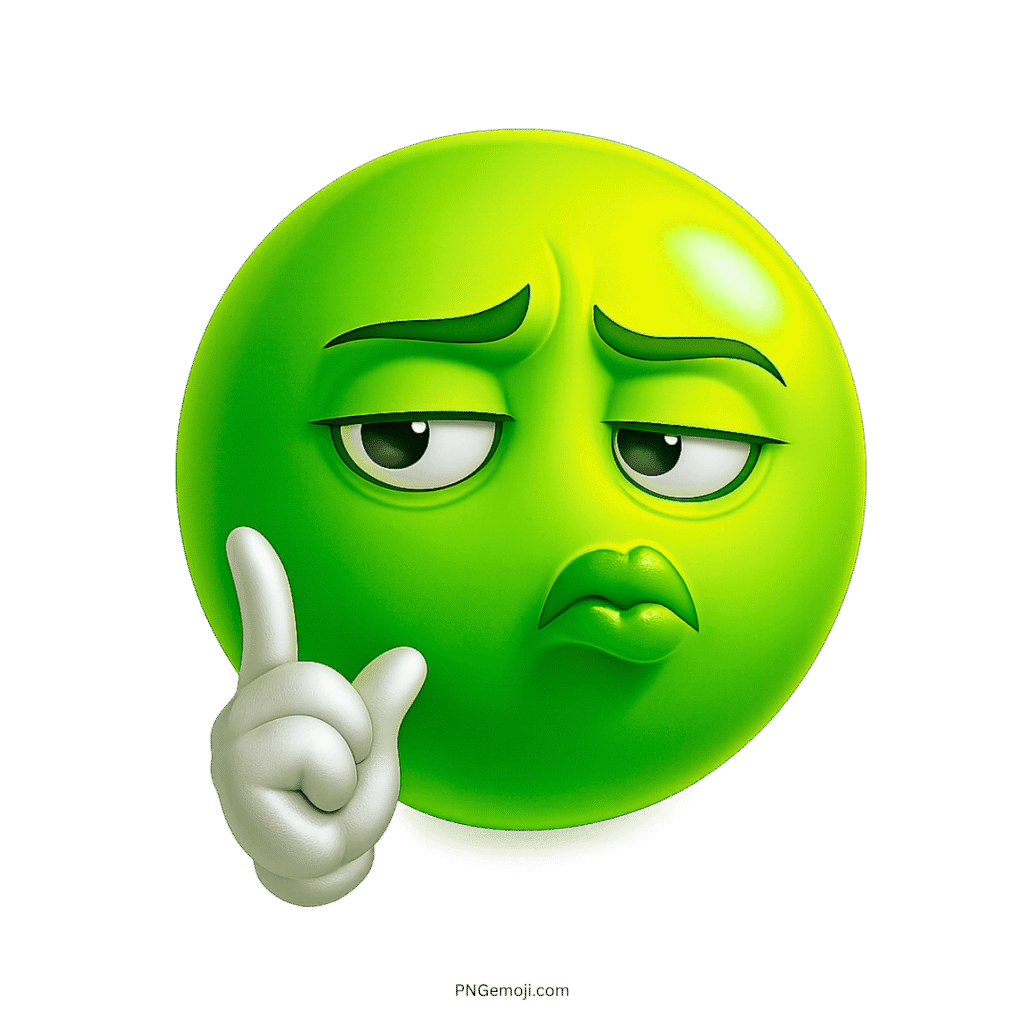 Green troll face emoji with smug expression and raised finger gesture in 3D style
