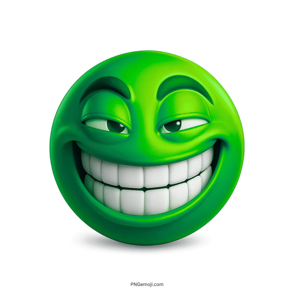 Green troll face emoji with mischievous grin and half-closed eyes expression