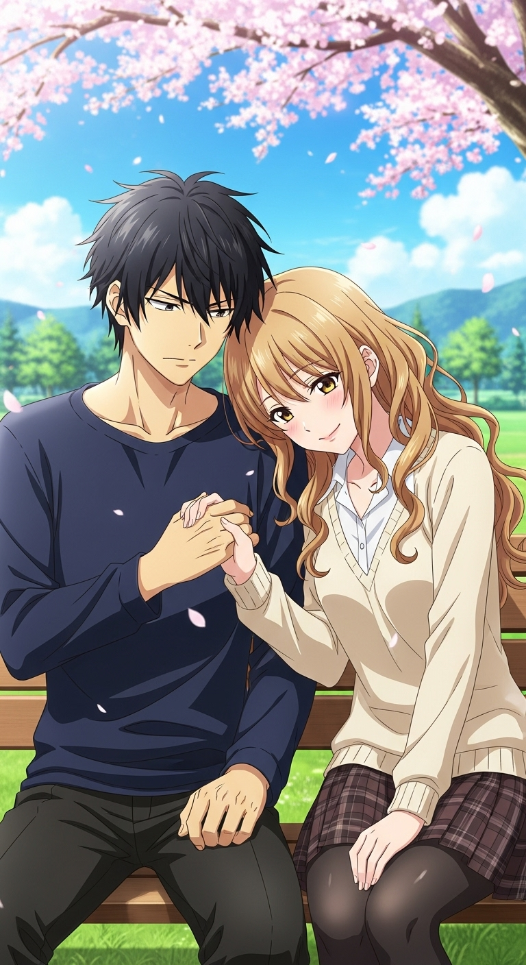 Romantic A Couple of Cuckoos anime wallpaper with couple under cherry blossoms