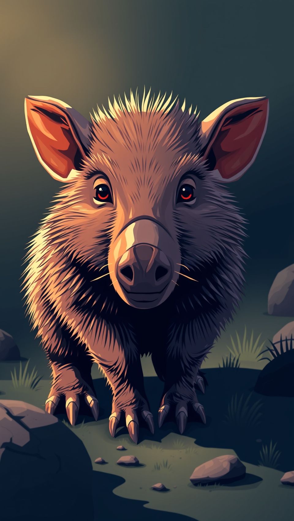Adorable digital art of a young aardvark standing in rocky natural habitat.