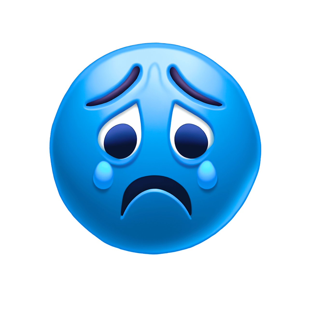 Blue emoji about to cry with tears and a sad expression
