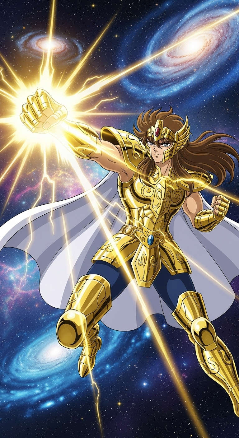 Aiolia Saint Seiya Gold Saint Leo with cosmic power energy wallpaper in space