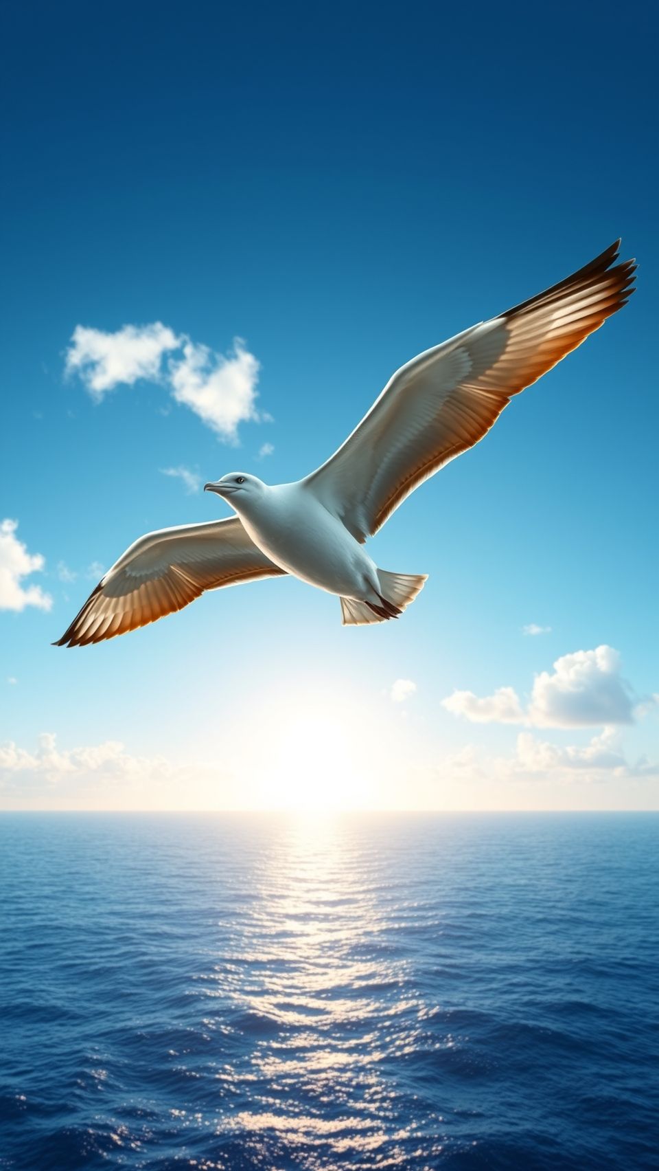 Albatross soaring over the ocean with a clear blue sky