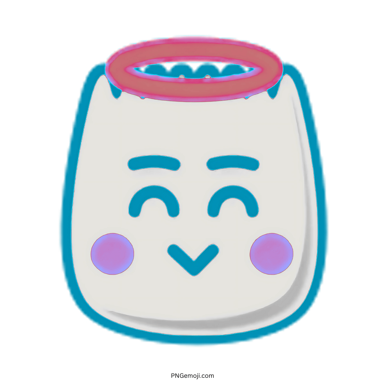 Angel TikTok emoji with glowing blue outline, pink halo, and smiling blushing cheeks