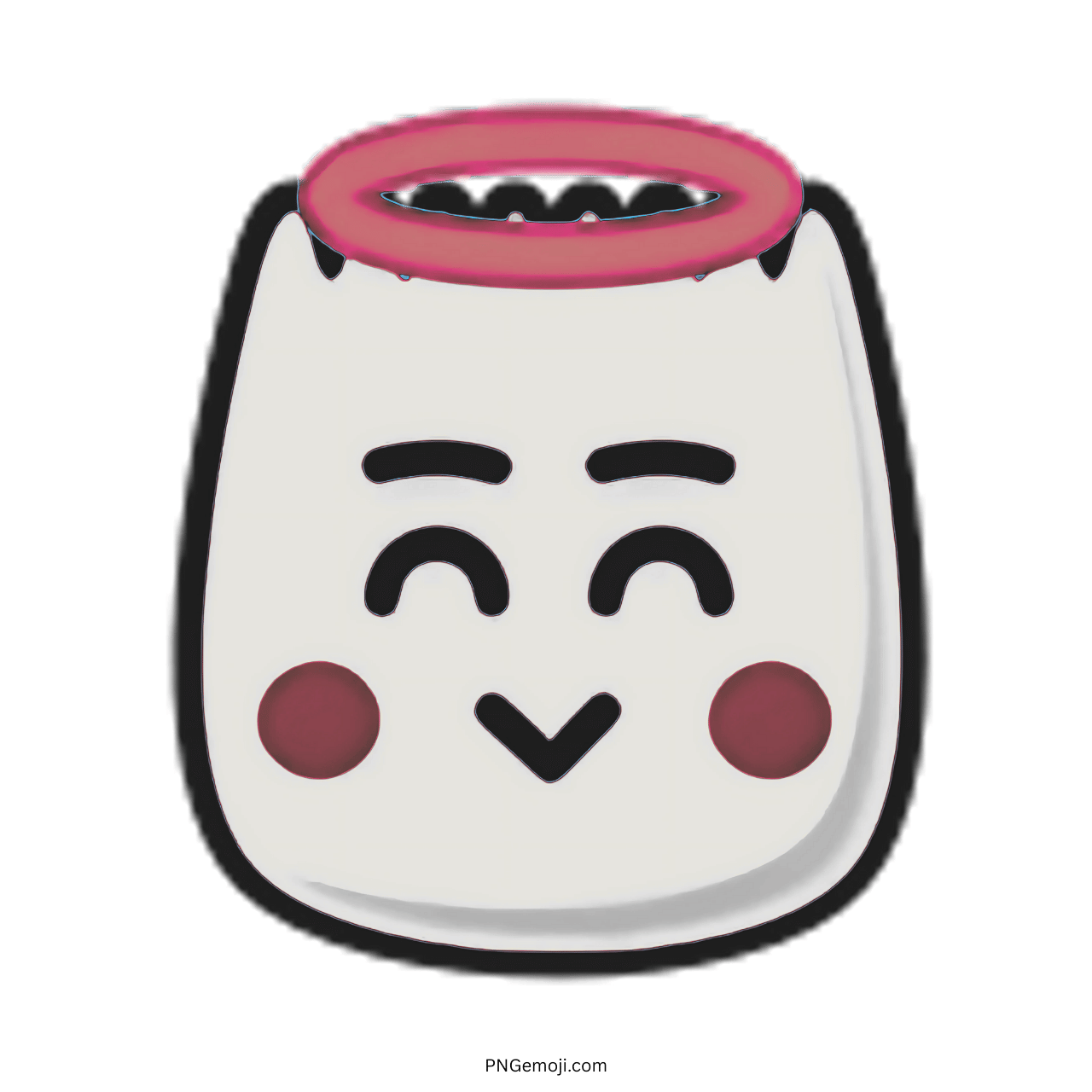 3D Angel TikTok emoji with halo, smiling face, and pink cheeks in PNG format.