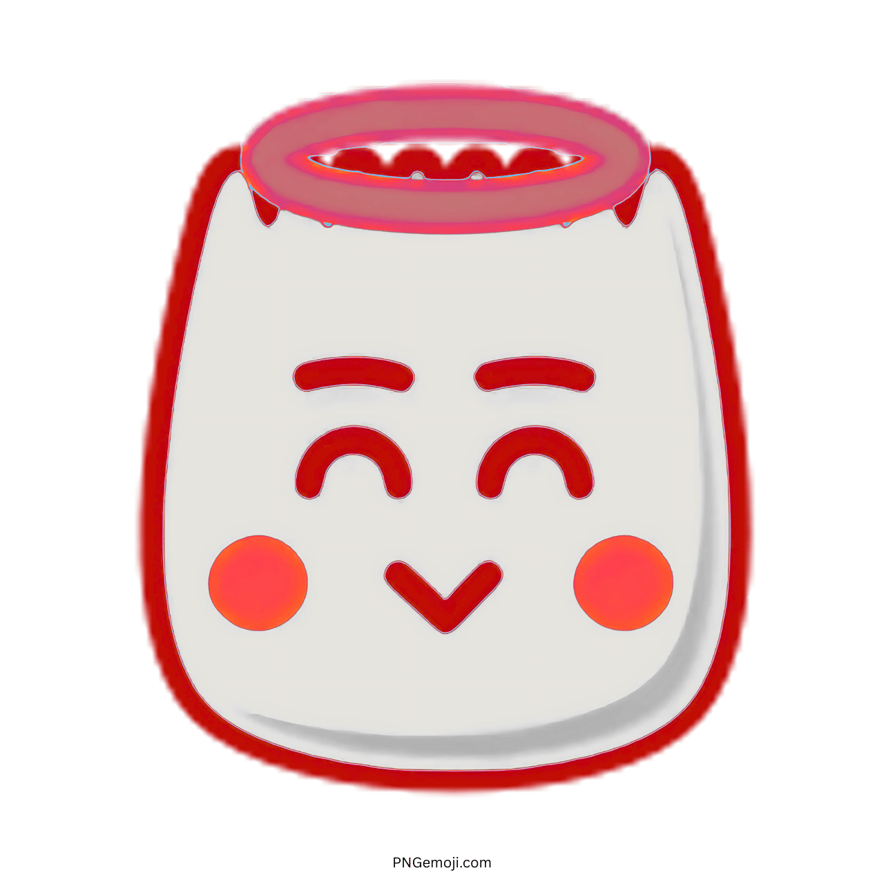 Cute angel TikTok emoji with red halo, smiling eyes, and blushing red cheeks