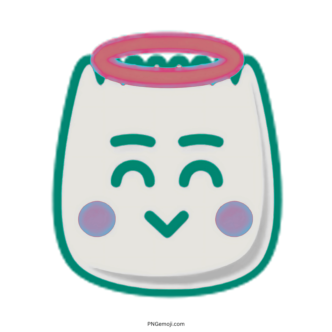 Angel TikTok emoji with teal outline, pink halo, and blushing cheeks on cute face