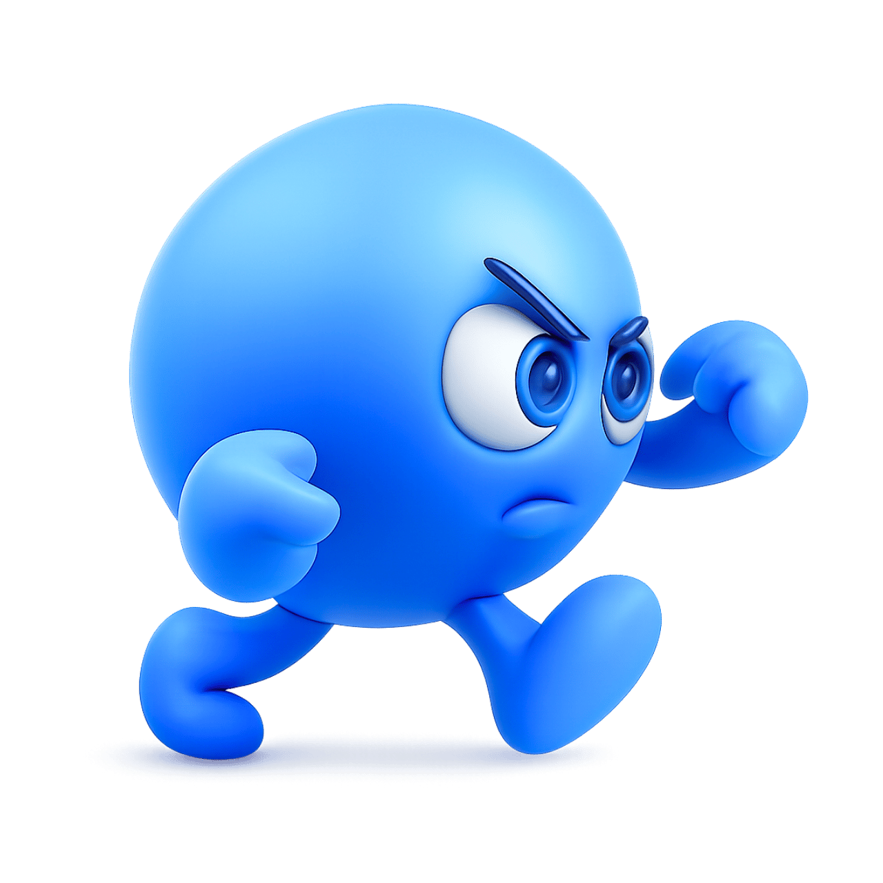 3D blue anger march emoji showing determined face with clenched fists and walking pose