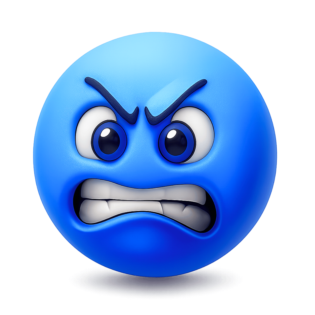 Blue angry emoji with a growl expression, showing frustration and intensity
