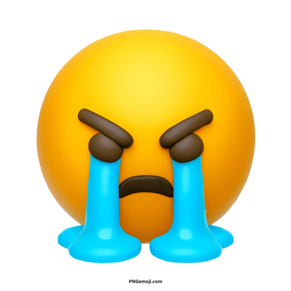 angry crying emoji face with big tears cartoon expression transparent background