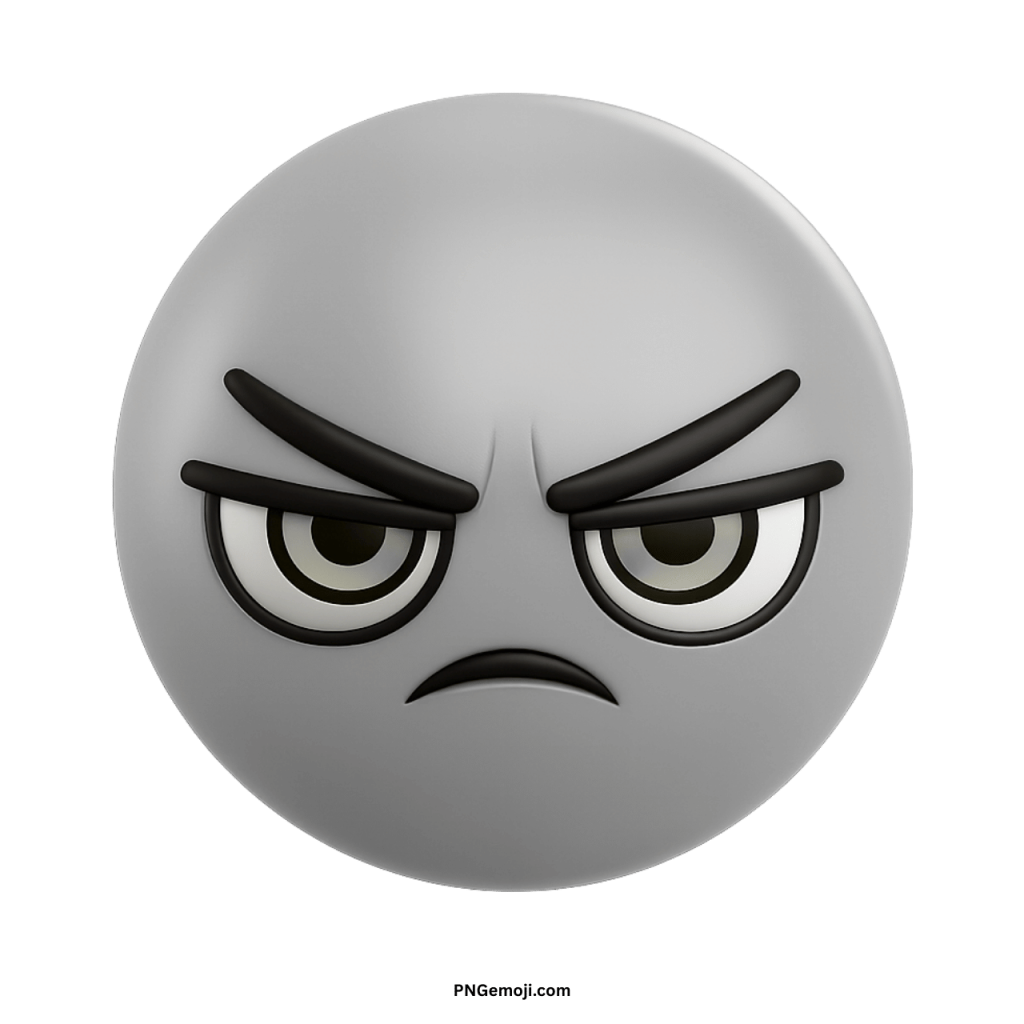 Angry emoji face icon with frowning mouth and sharp eyebrows on transparent PNG background