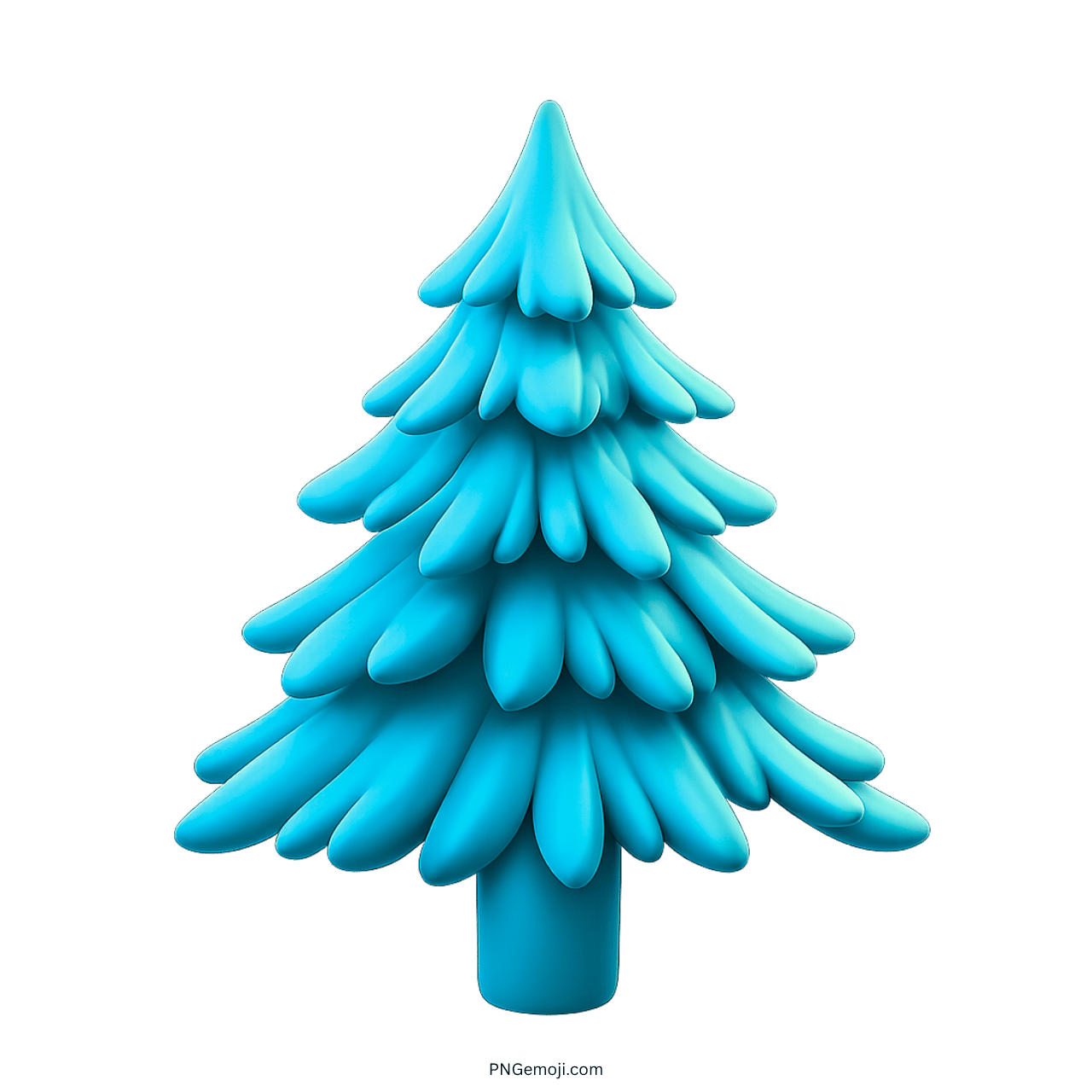 3D aqua evergreen tree emoji with stylized leaves and trunk, transparent background
