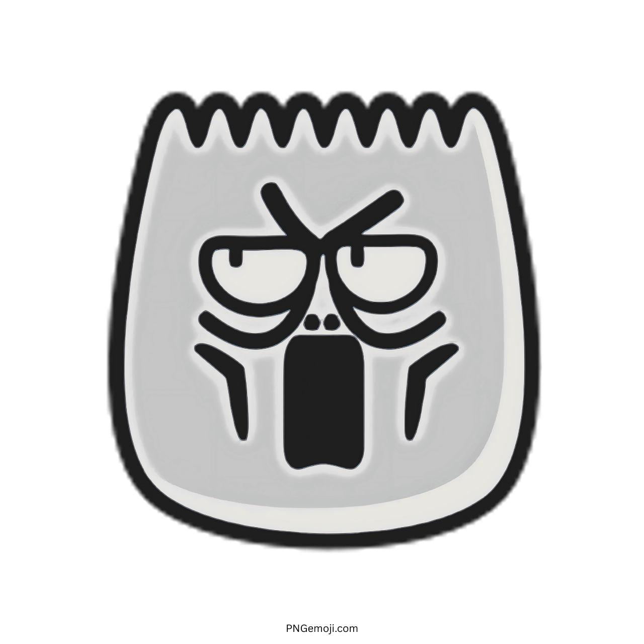 Astonish TikTok emoji with exaggerated facial expression in 3D, black outline, PNG with transparent background.