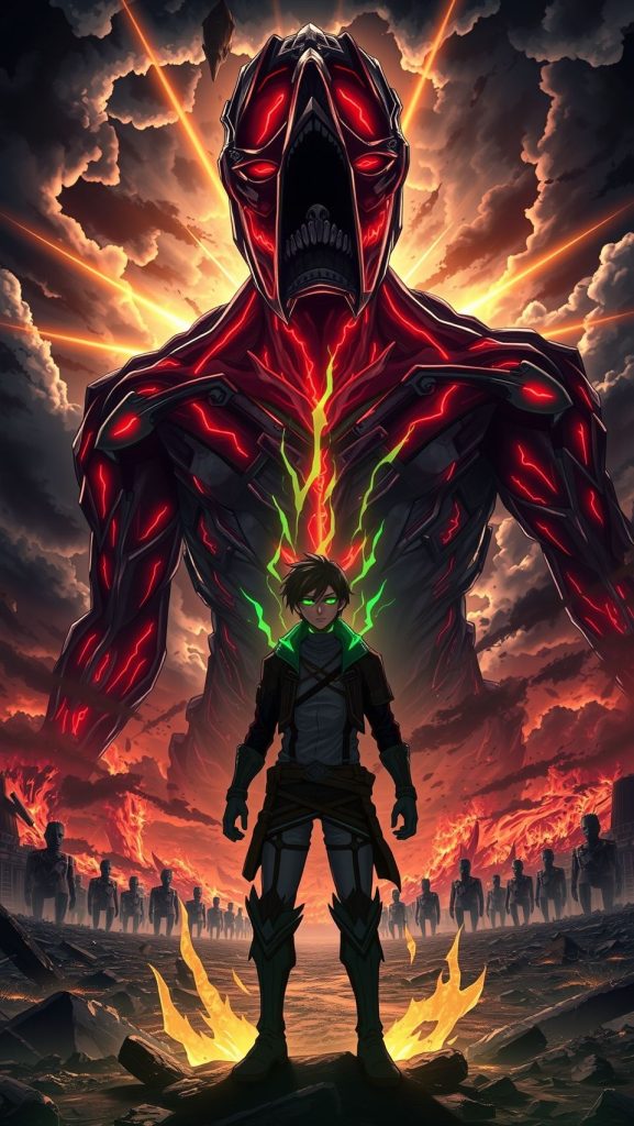 Epic Attack on Titan Final Season wallpaper featuring Eren Yeager and Colossal Titan