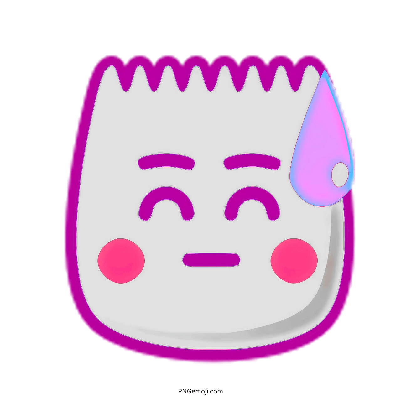 Awkward TikTok emoji 3D cartoon face with purple sweat drop and pink cheeks