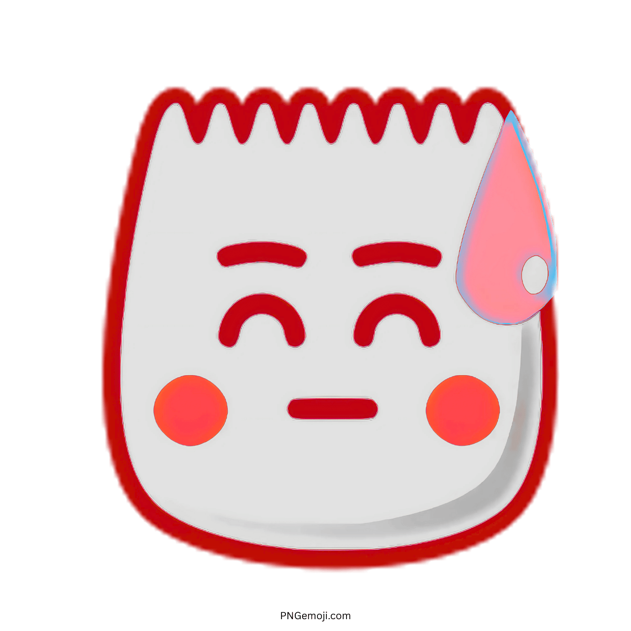 Awkward TikTok emoji 3D face with red sweat drop and glowing red cheeks