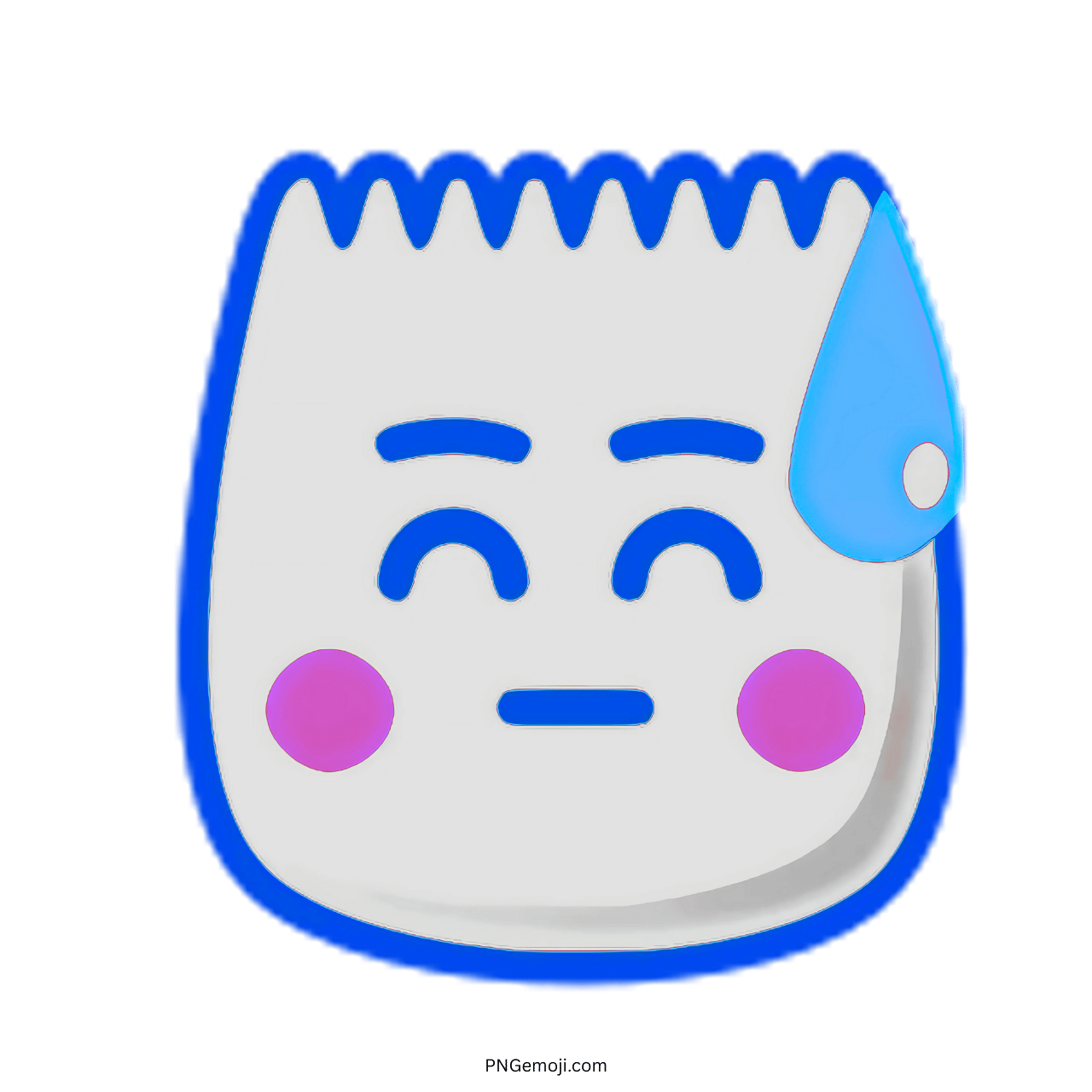 Awkward TikTok emoji 3D face with blue sweat drop and pink cheeks