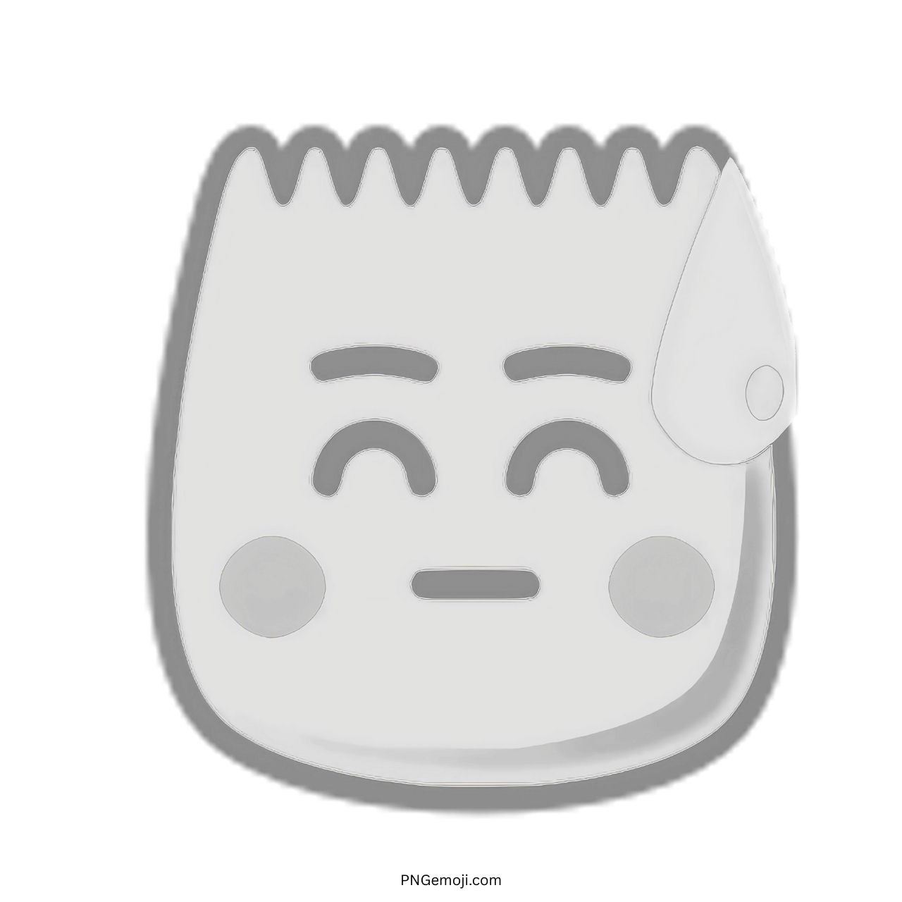 Awkward TikTok emoji white 3D face with gray outline, sweat drop, and pale cheeks