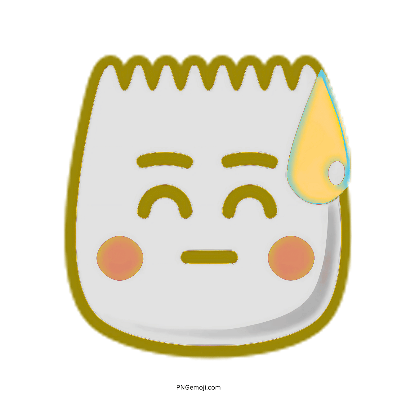 Awkward TikTok emoji 3D face with yellow sweat drop and orange cheeks