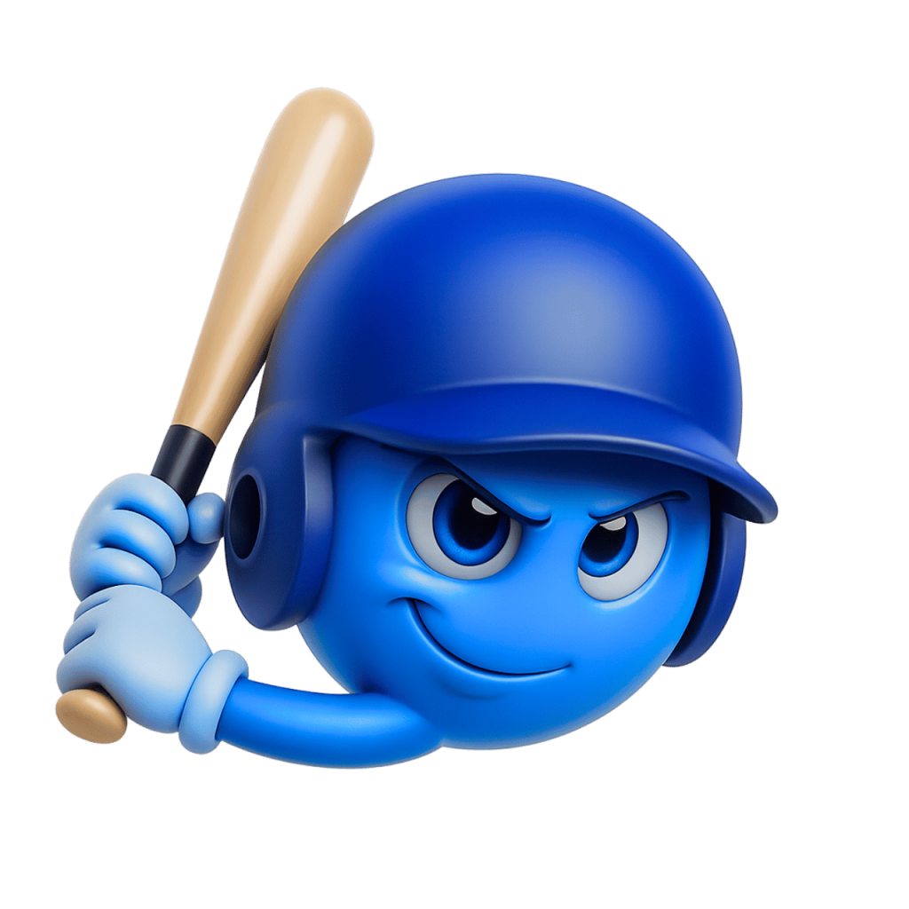 Blue batter up emoji with baseball helmet and bat, ready to hit