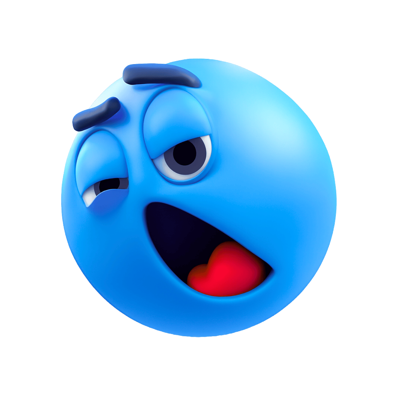 3D Big Yawn Emoji with sleepy eyes and heart-shaped tongue in blue color
