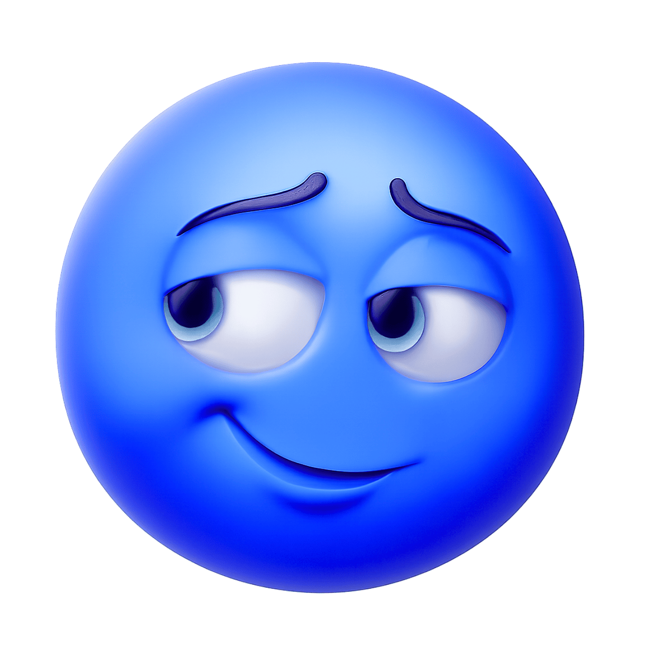 A blue emoji with a slightly embarrassed smile, expressing a playful or shy emotion, showing shy amusement.