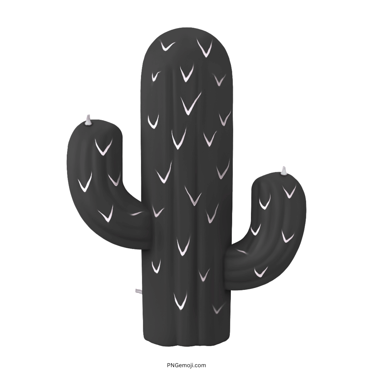 3D black cactus emoji with white markings, transparent PNG image