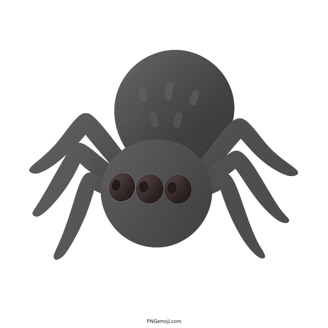 Black 3D spider emoji with three eyes and transparent background in cartoon style