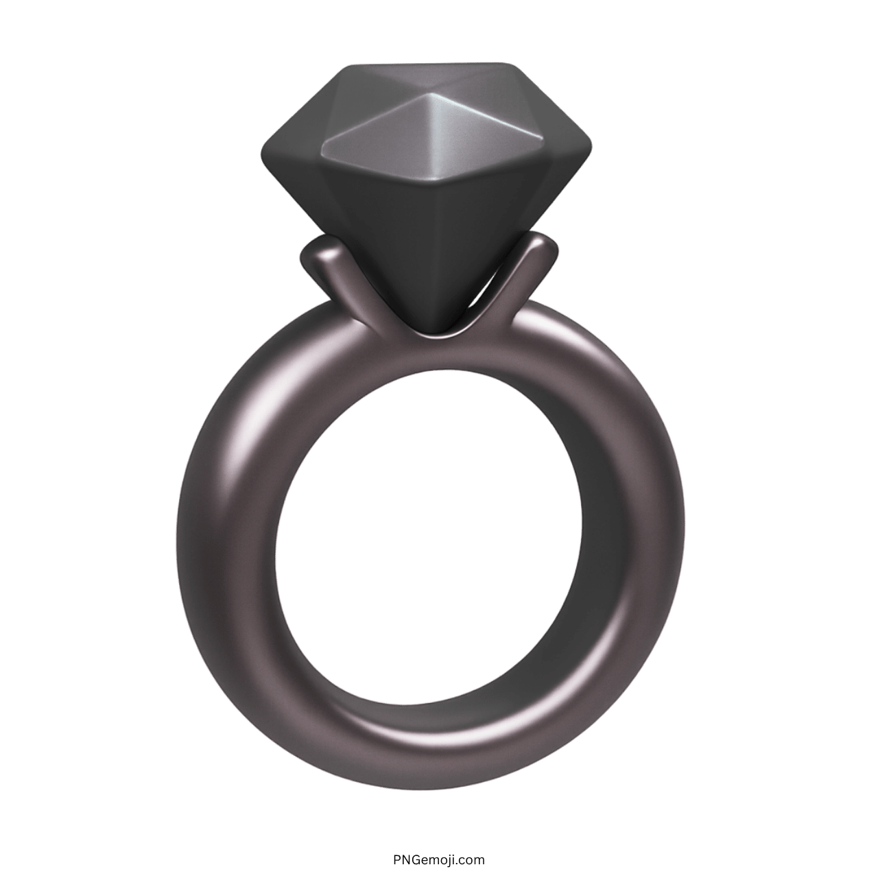 Black 3D diamond ring emoji PNG with transparent background for stylish clipart use