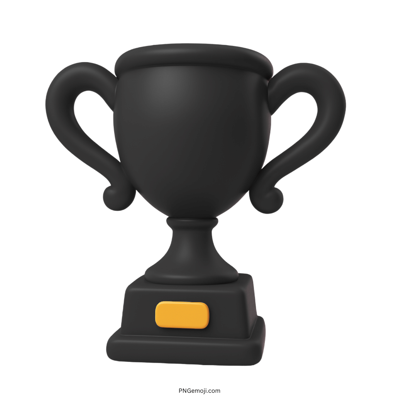 Black 3D trophy emoji with handles and stand on transparent background PNG