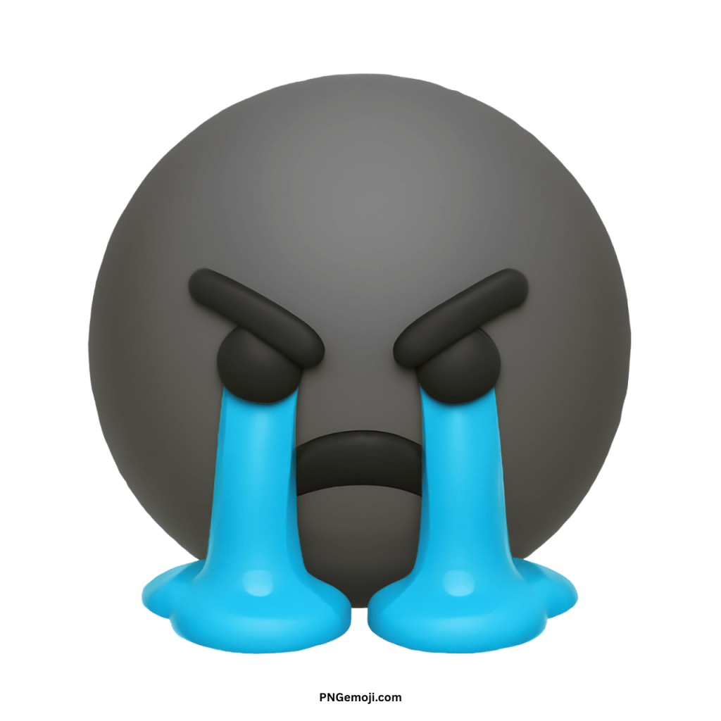 Black angry crying emoji face with large blue tears and frustrated emotional expression