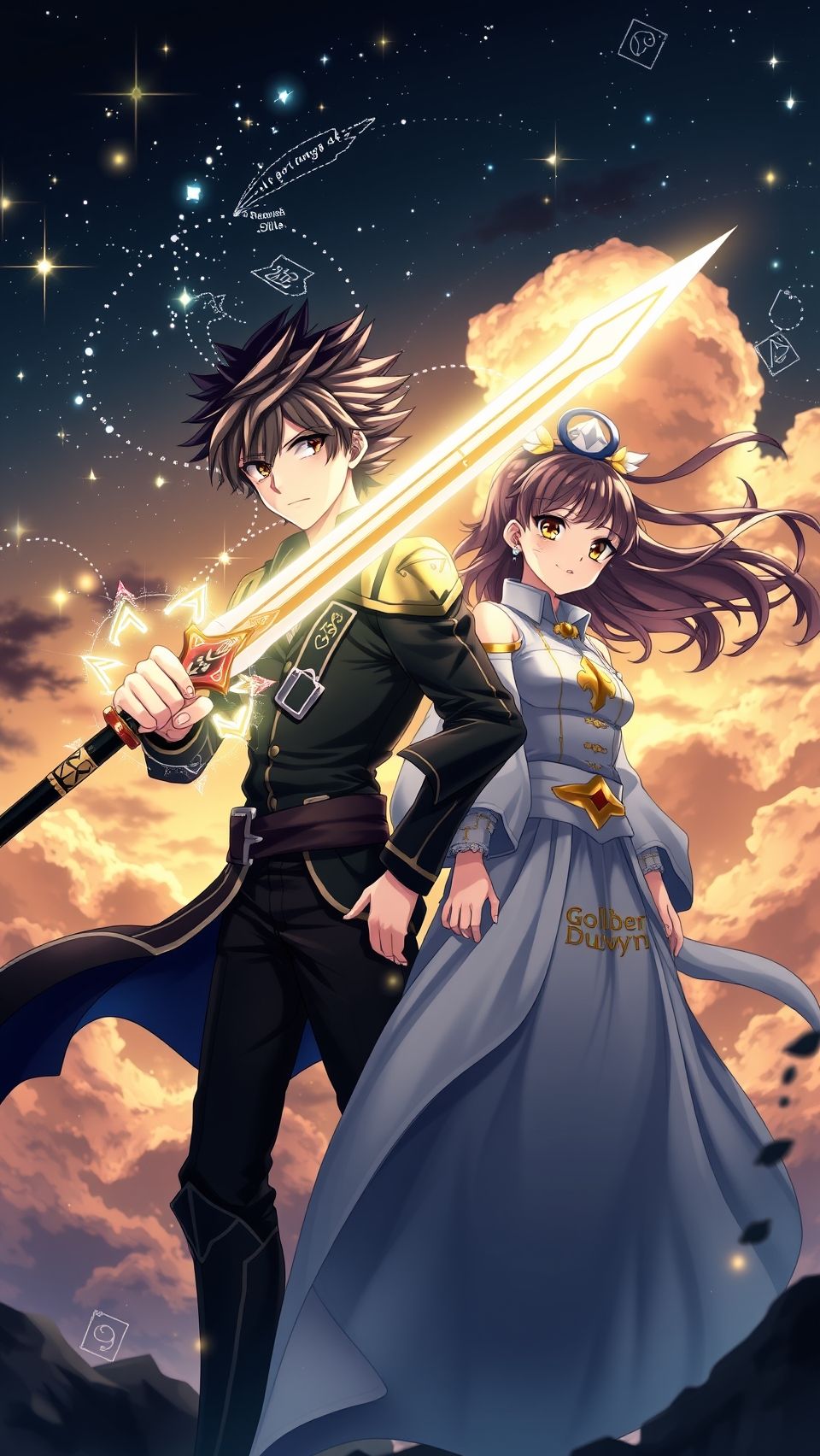 Black Clover anime wallpaper featuring Asta with glowing magic sword and female mage character