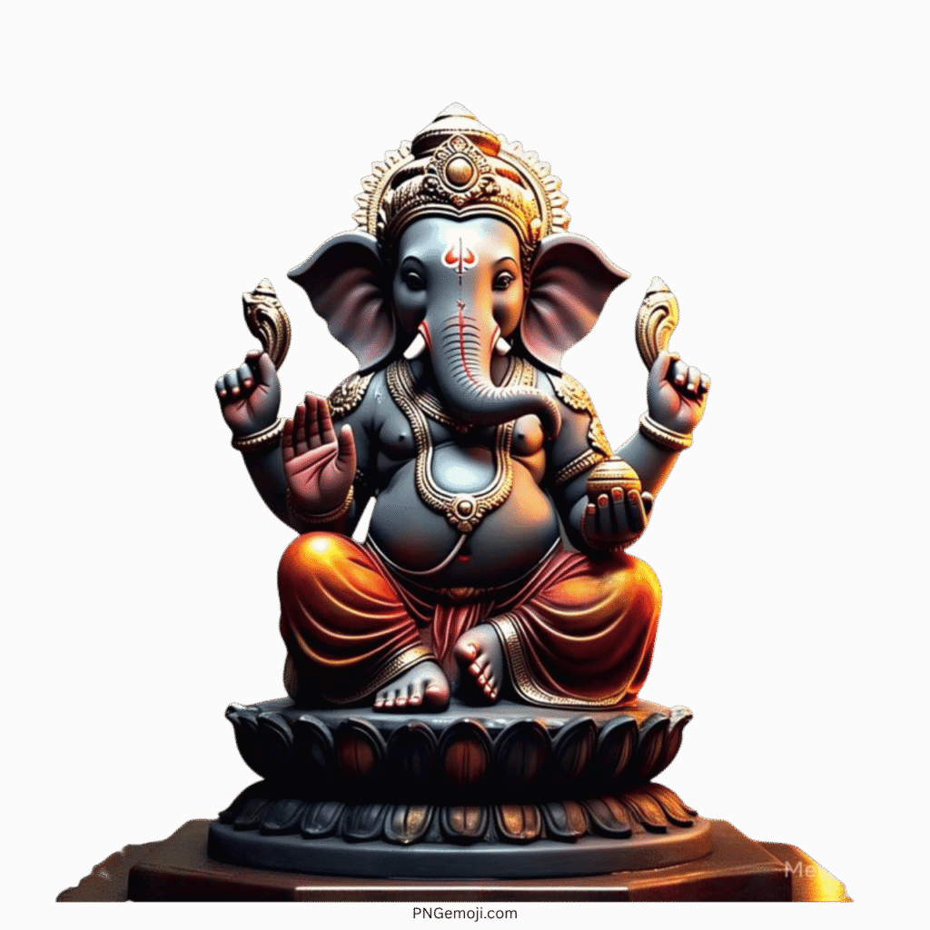Black Lord Ganesha idol with ornaments sitting in blessing posture PNG
