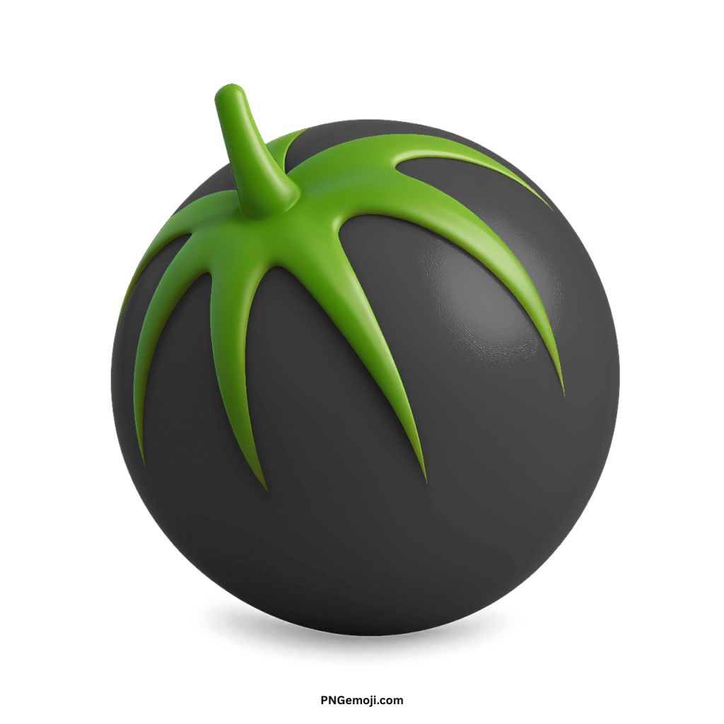 Black melon emoji with green stem creative digital fruit icon for messaging and design