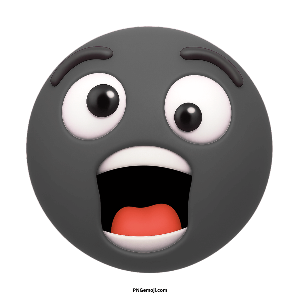 Black shocked emoji animation with wide eyes and open mouth surprised reaction