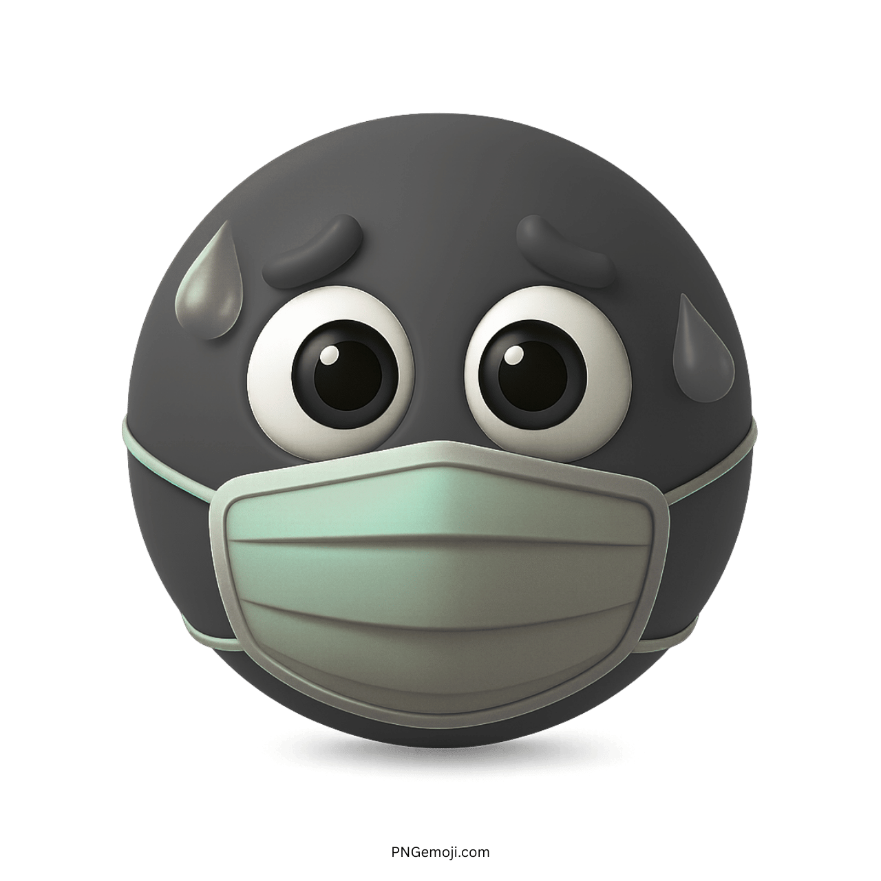 Black sick emoji wearing a medical face mask with sweat drops showing worry and illness