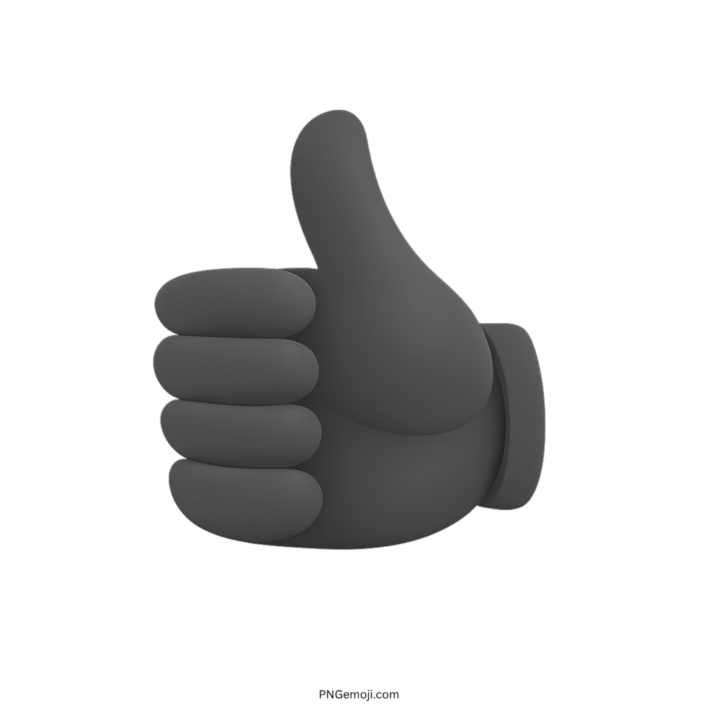 Black thumbs up emoji in 3D style on a transparent background