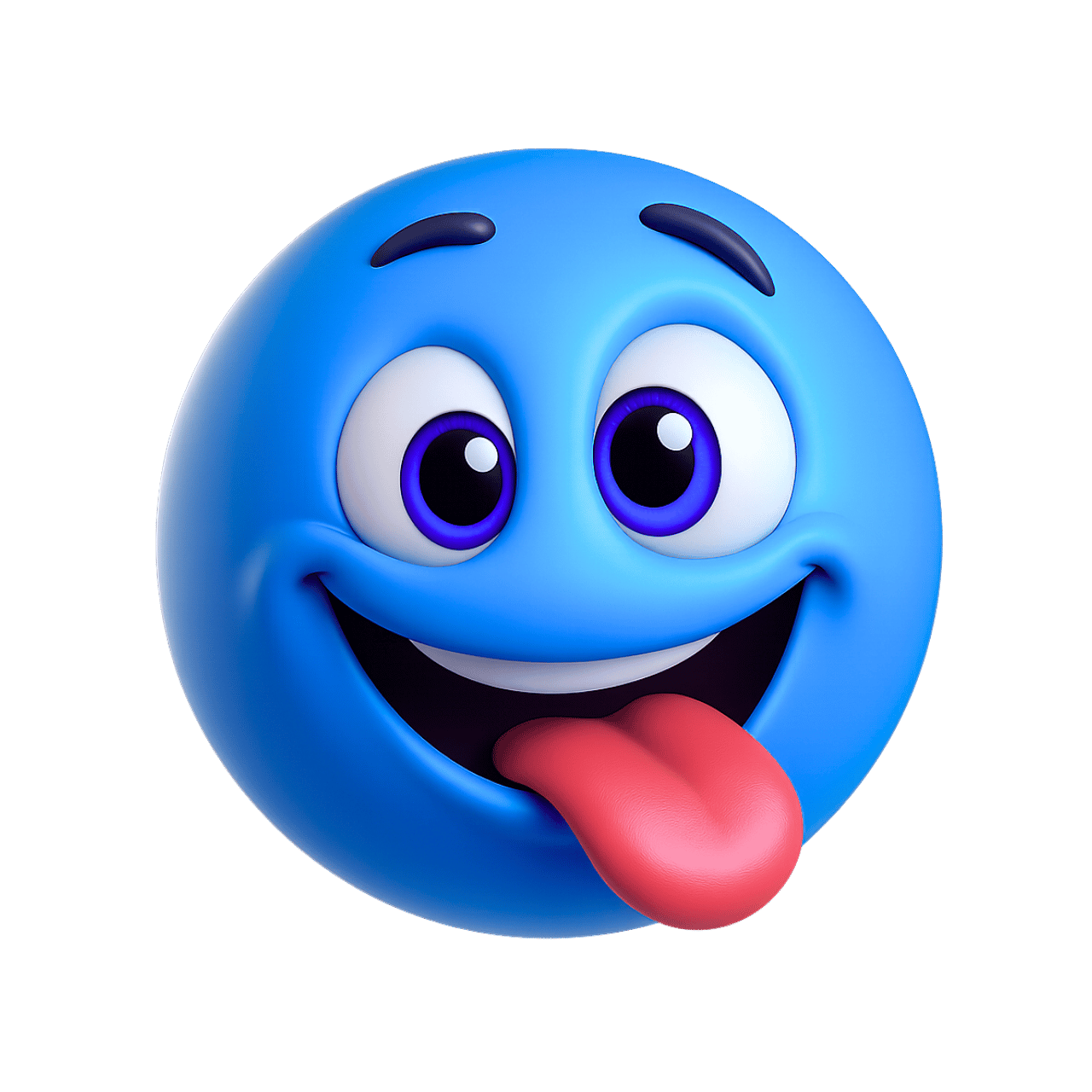 Blue 3D Blah TikTok emoji with tongue out and funny cartoon face expression