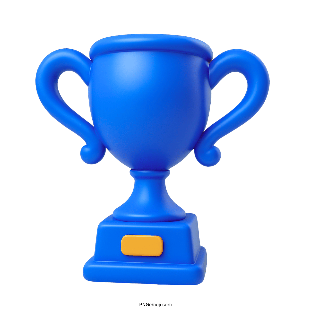Blue 3D trophy emoji with handles and stand on transparent background PNG