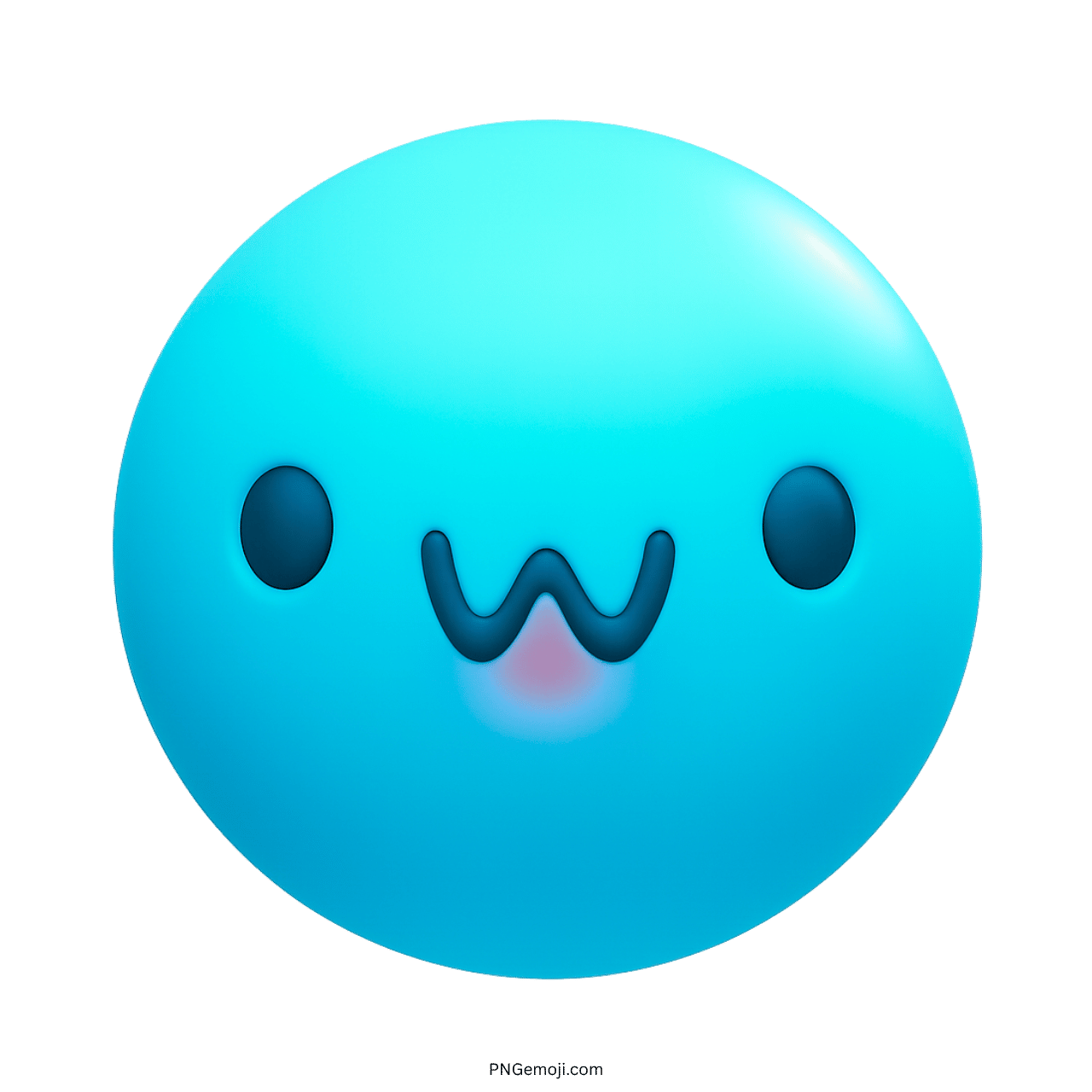 Blue 3D UwU emoji with cute kawaii expression and soft round face