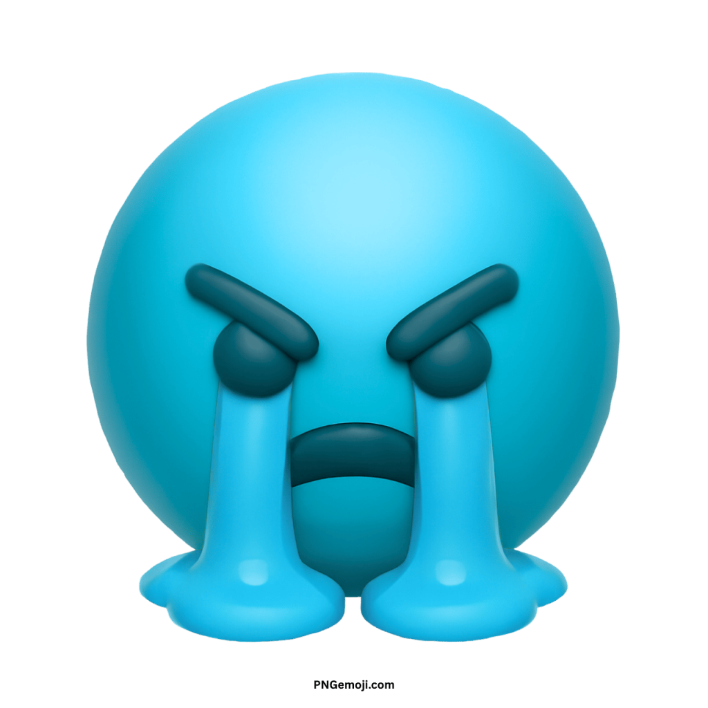 Blue angry crying emoji with streaming tears showing sadness, frustration, and emotional intensity.