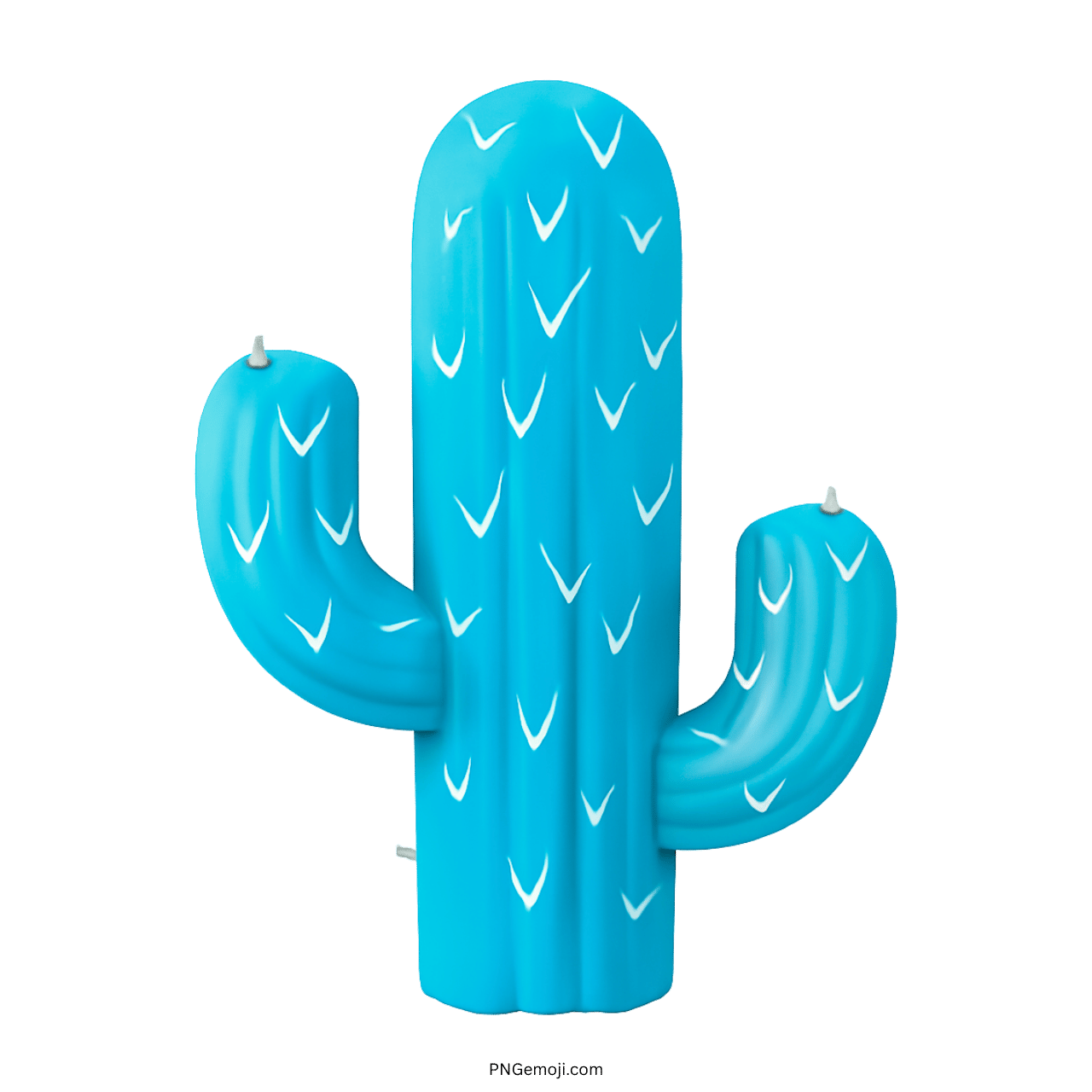 3D blue cactus emoji on transparent background with white thorn patterns