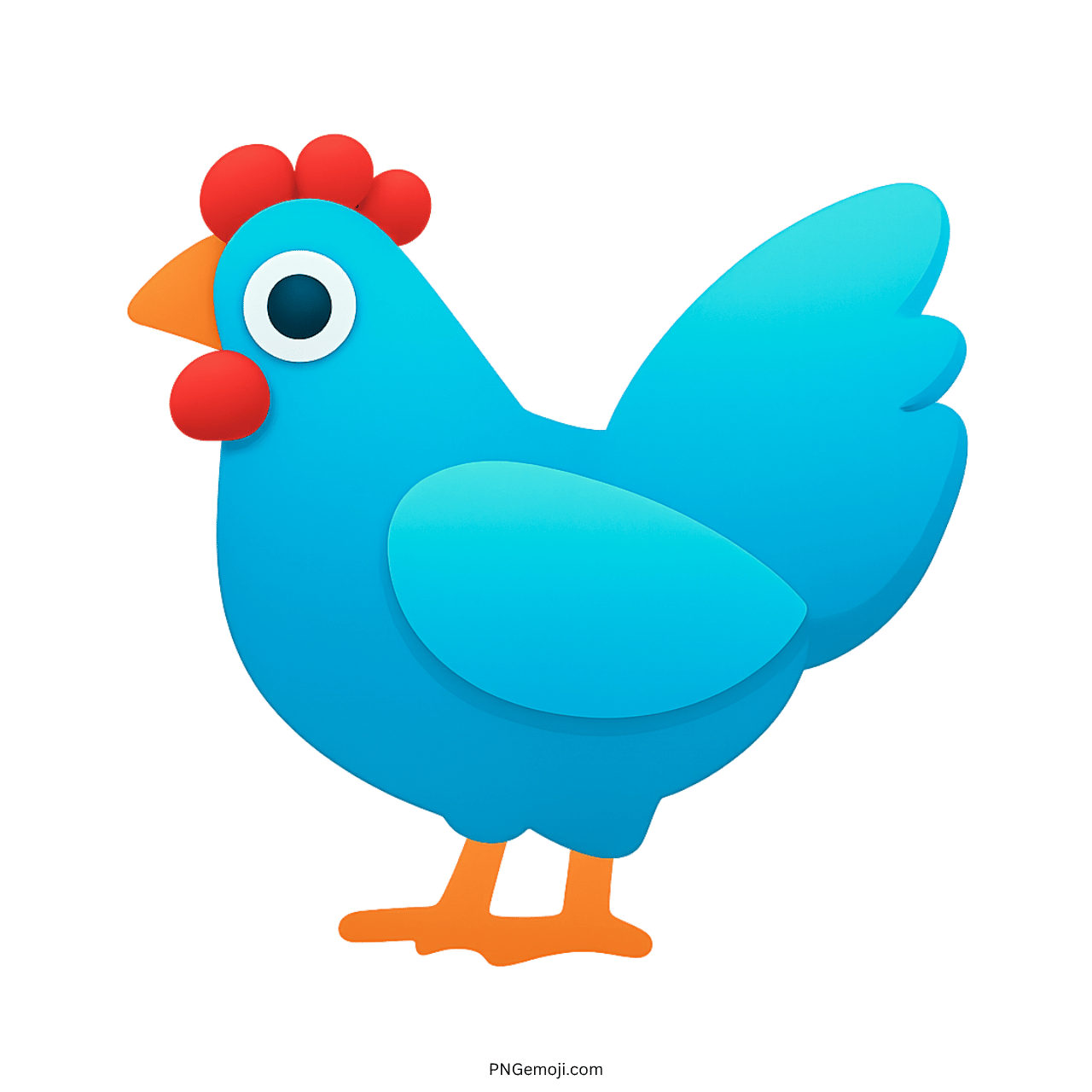 Bright blue chicken emoji with red comb, orange beak, and feet on a dark green background, ideal for digital use.