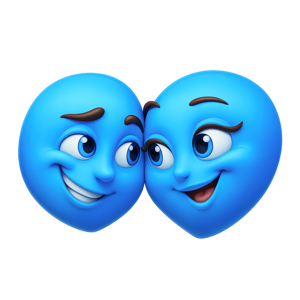 3D blue couple emoji with romantic smiling faces showing love and happiness