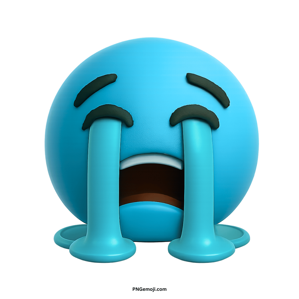 3D blue crying emoji with streaming tears and sad emotional expression