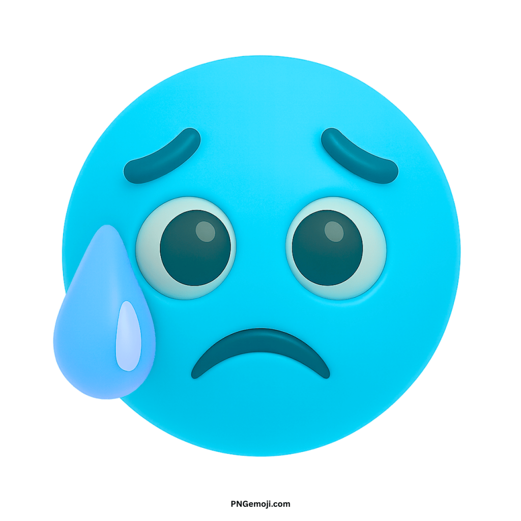 Blue crying face emoji with single tear, sad emotional expression for messages