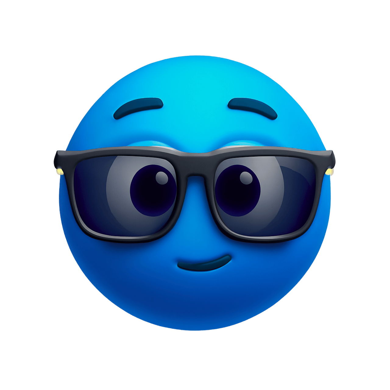 3D blue emoticon wearing shades with a cool smile PNG with transparent background