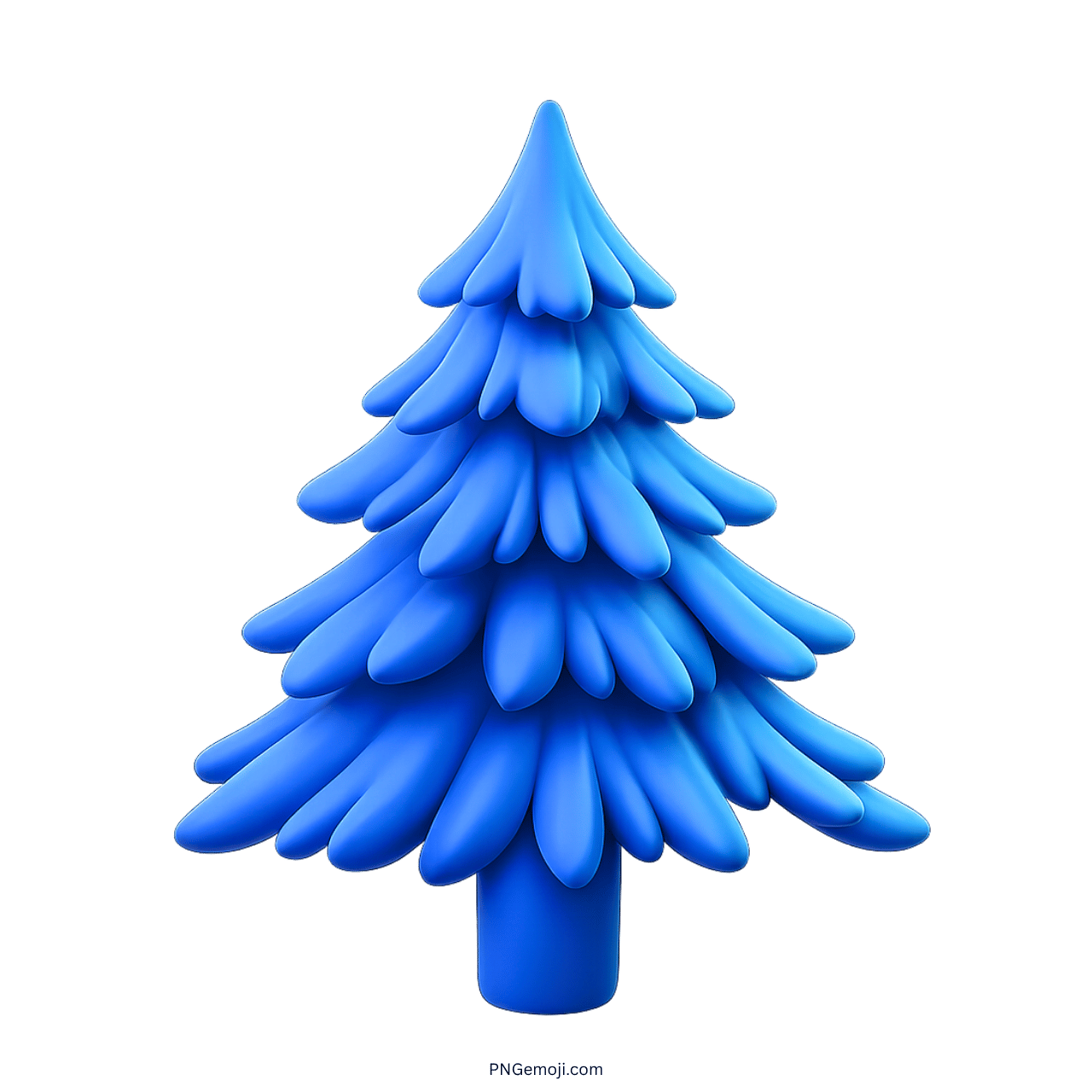 3D blue evergreen tree emoji with stylized leaves and trunk, transparent background